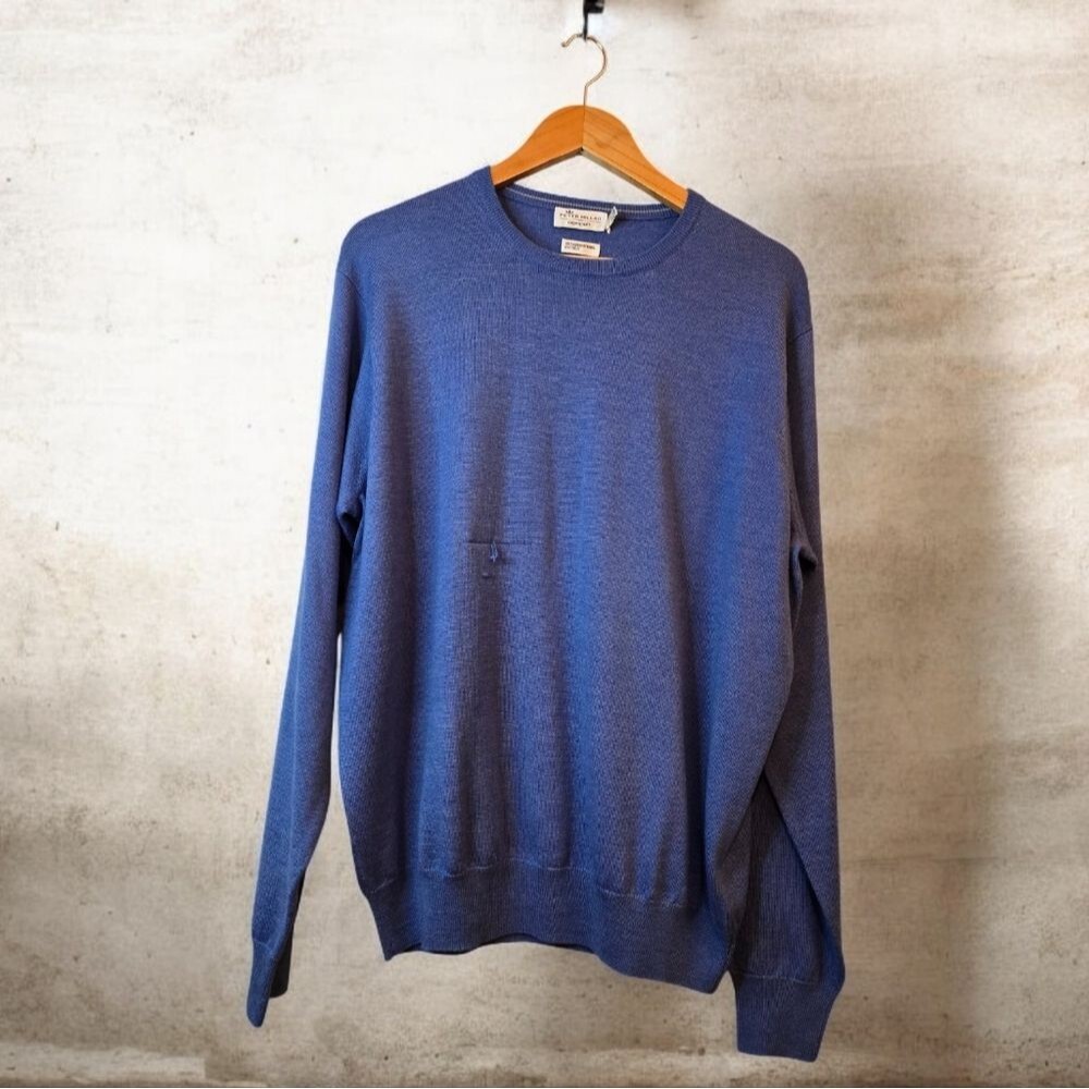 Peter Millar Crown Soft Men's Blue Sweater Size L Merino Wool/Silk with flaw